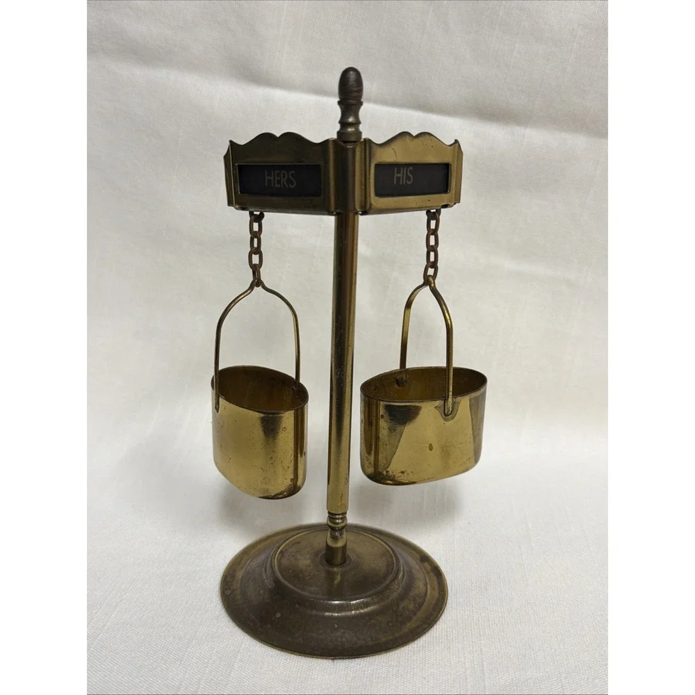 VTG Salt Pepper Brass Stand‎ Scale Decor Container MCM Retro Street Sign